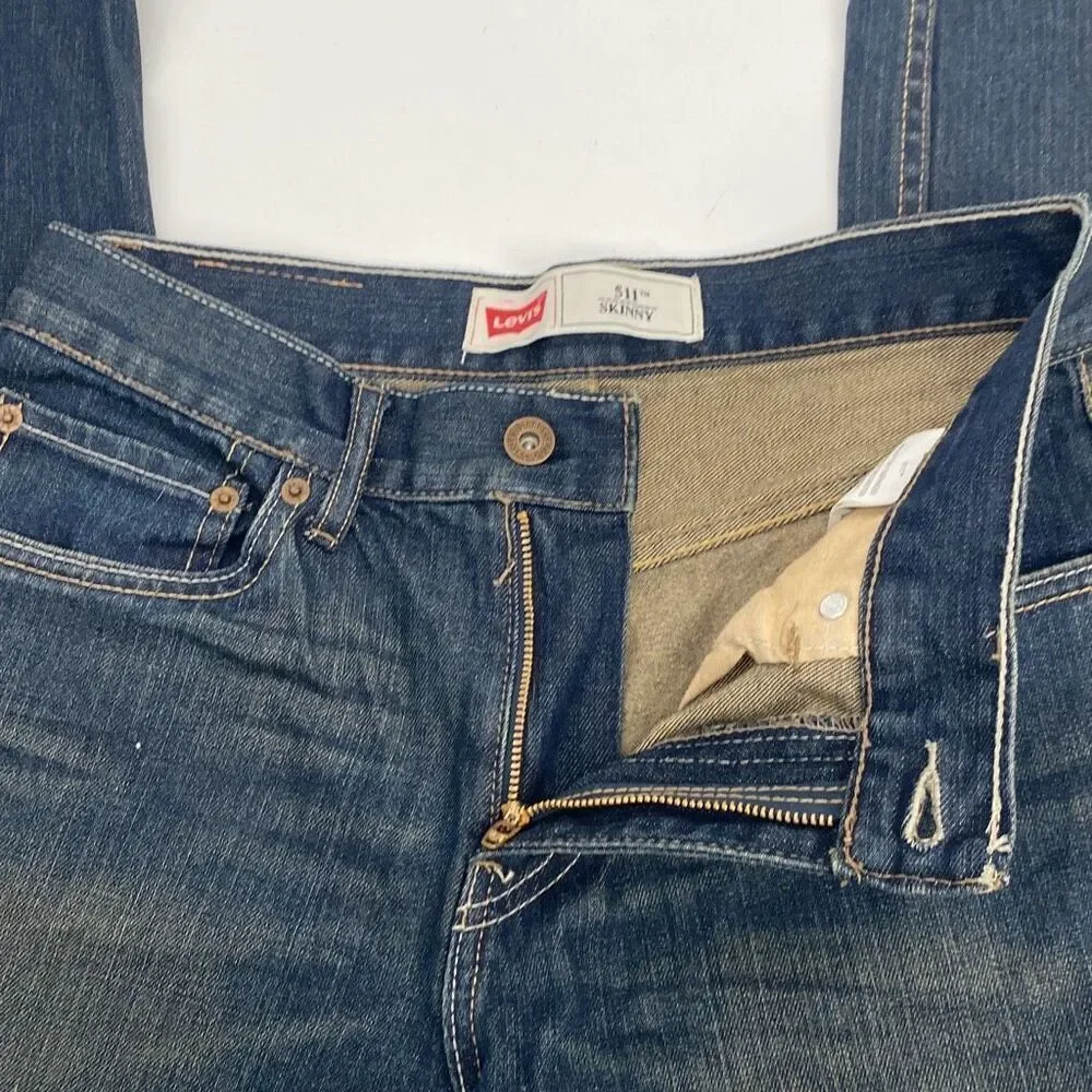 Levi's Boys 16 Reg Dark Wash Stretch Cotton 511 Skinny Denim Jeans Blue Size 28x